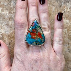Ring Spiny Turquoise Oyster, Solid Sterling Silver 925 , Listing J11